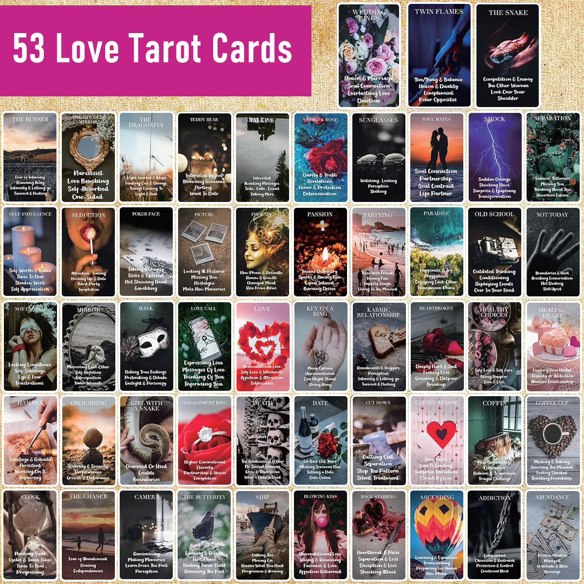 PATPAT Love Oracle Cards for Beginners with Meanings on Them 53 PCS Loving Tarot Deck with Messages on Cards Providing Guidance PATPAT Love Oracle Cards for Beginners with Meanings on Them 53 PCS Loving Tarot Deck with Messages on Cards Providing Guidance